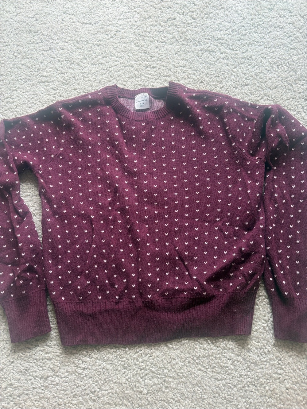 abercrombie kids Girls Burgundy Crewneck Sweater with White Dot Pattern